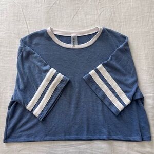 AS Revival Vintage Americana Varsity Striped Blue Crop Top Short Sleeve Size S